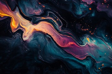 Obraz premium a close up of a fluid painting of a purple and blue liquid