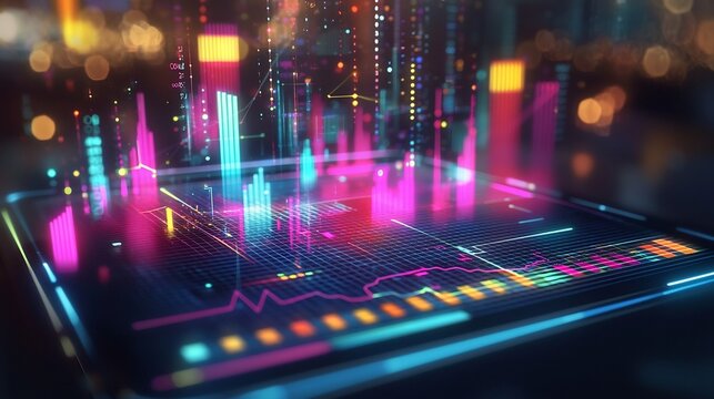 Glowing Holographic Graph Interface Projecting from Digital Tablet Screen with Interactive Elements