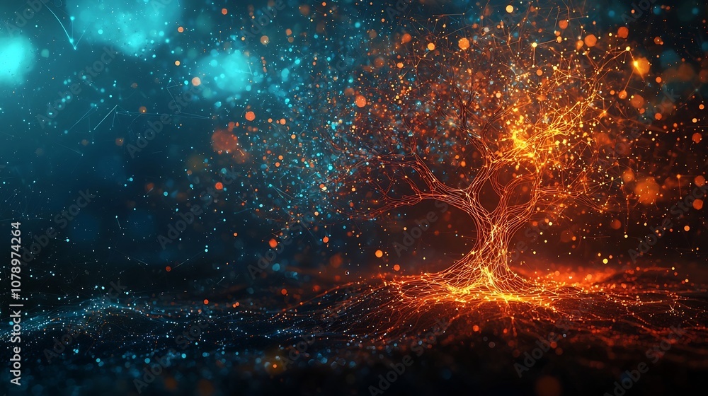 Poster glowing data tree visualizing the complexity of biological relationships