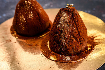 Chocolate Dusted Gourmet Pear Shaped Desserts