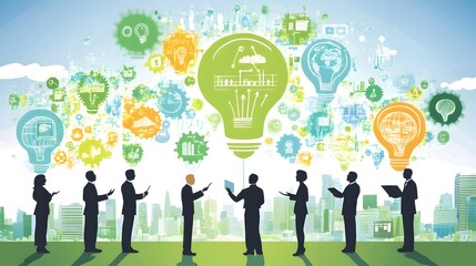 Business Team Sharing Ideas with Light Bulb Concept