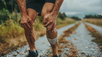 athlete or spot people  having knee injury due to ligament inflammation, knee pain due to exercise, massage, muscle relaxation, rheumatoid arthritis, gait disturbance, rheumatoid arthritis