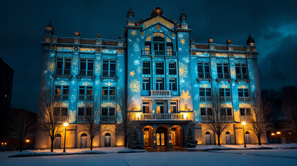 Naklejka premium An Impressive Fusion of Architecture and Holiday Branding with Stunning Illumination and Dynamic Seasonal Motifs