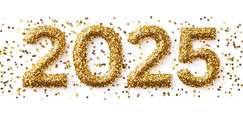 a close up of a gold glitter number on a white background