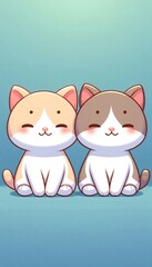 Obraz premium Two adorable cartoon cats smiling, sitting together on a blue background