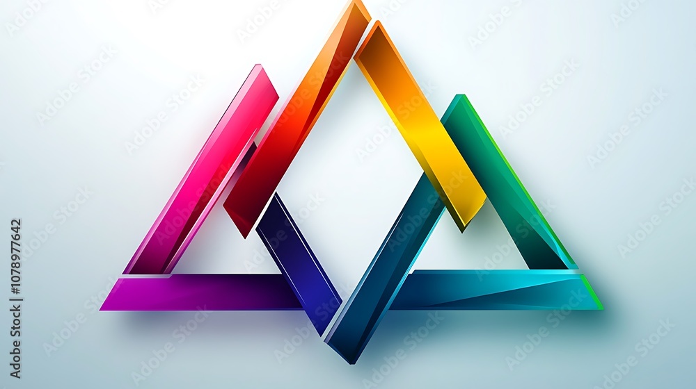Poster interlocking colorful triangles abstract background.