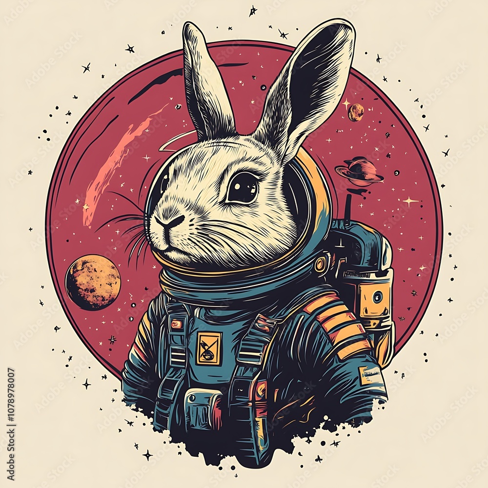 Poster a rabbit astronaut with a space background.
