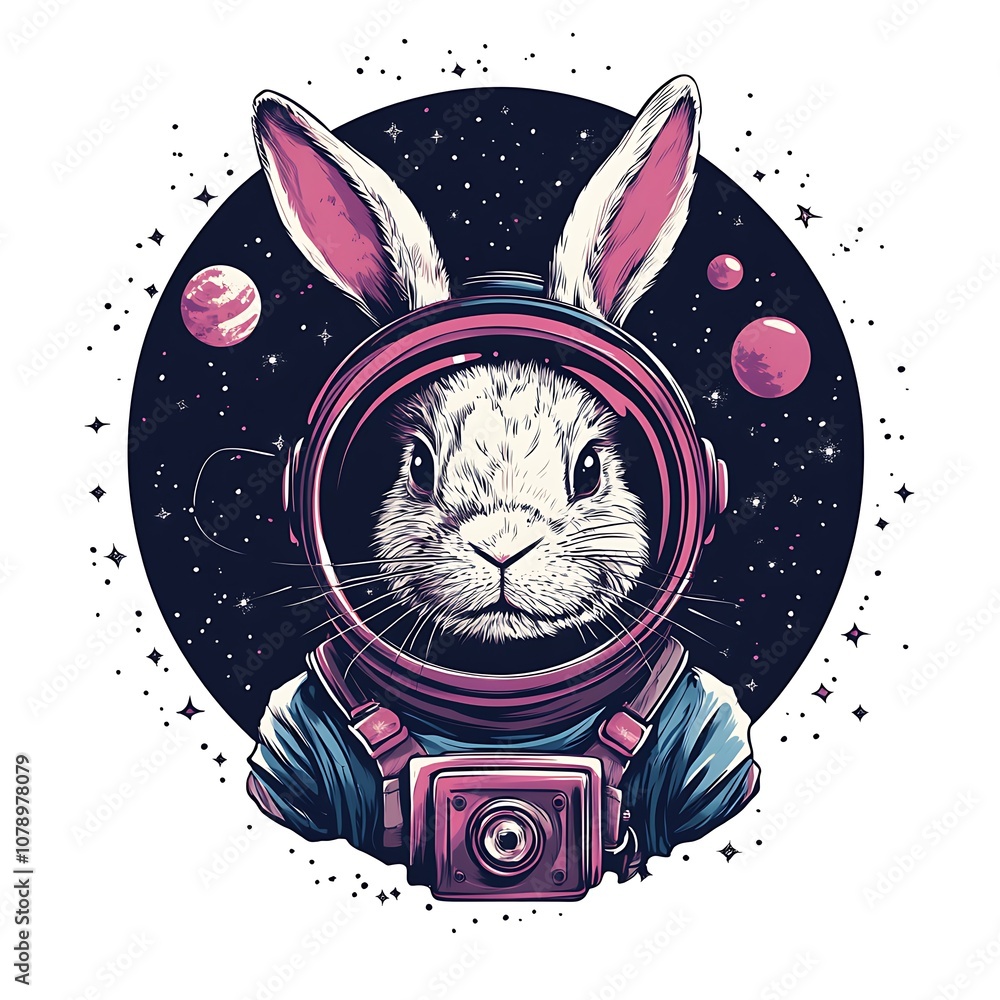 Poster a cute rabbit astronaut in space.