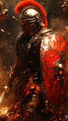 A Roman legionary in mid-battle