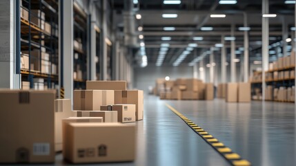 Returns area with boxes and packages ready for inspection