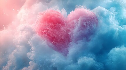 Fototapeta premium Watercolor Valentine heart with pastel pink and blue tones, soft glow, charming and gentle