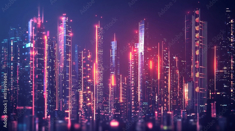 Aufkleber futuristic glowing bar graph cityscape with data visualization in urban design