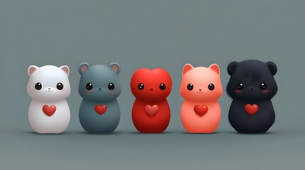 Obraz premium Adorable cartoon animals with Valentine heart balloons, pastel colors, joyful and fun style