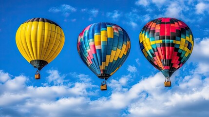 Naklejka premium Colorful Hot Air Balloons in Bright Blue Sky