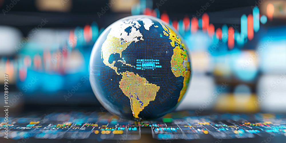 Poster globe with digital graphs, representing global data and analytics trends