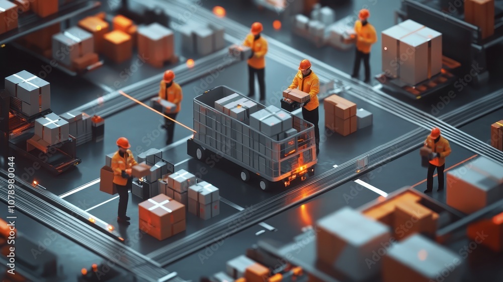 Poster reverse logistics in action with workers processing returned packages