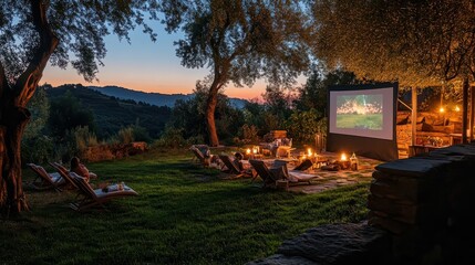 Obraz premium Create unforgettable family movie nights outdoors with a projector under the stars
