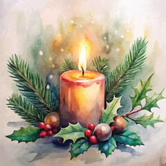 Watercolor Christmas Candles Background