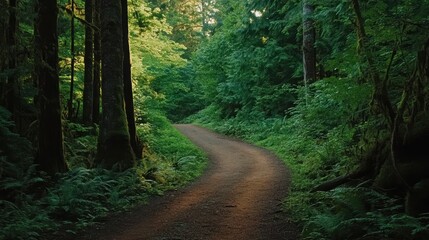 Obraz premium Explore the enigmatic forest path that divides into two trails reflecting life's choices