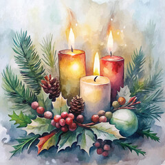 Watercolor Christmas Candles Background