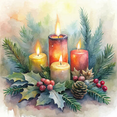 Watercolor Christmas Candles Background