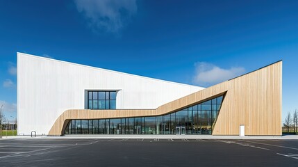 Fototapeta premium Modern Architectural Design with Wooden Facade