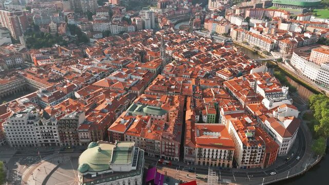 Aerial view of the Bilbao old town, Basque country, Spain