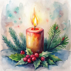 Watercolor Christmas Candles Background