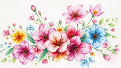 Fototapeta premium Floral watercolor painting of vibrant spring blossoms on a textured background, design