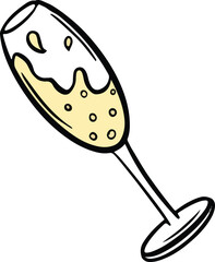 Celebration Flute Glass With Alcohol Liquid Festive Clipart Illustration Cartoon Style 
