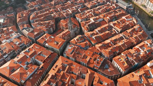 Aerial view of the Bilbao old town, Basque country, Spain