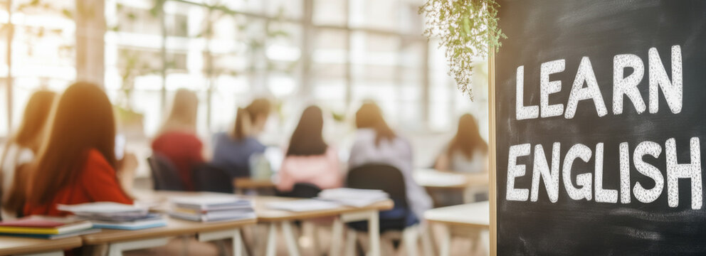 Classroom with students learning English, Education concept