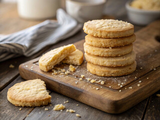 Golden Butter Biscuits on Rustic Wooden Board
