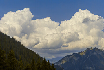 Fototapeta premium beautiful white Cumulus clouds in the Swiss Alps. as a background