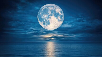 Majestic Moon Over Serene Ocean at Night