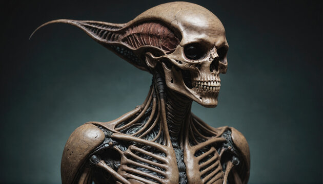 A skeletal figure with exposed bones and a thin layer of skin stares into the distance, its elongated ear flapping behind it