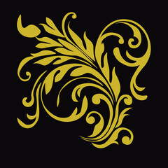 Ornamental Floral Design A classic black and white floral design element featuring elegant, curved leaves and intricate detailing. Perfect for use in decorative borders, logos