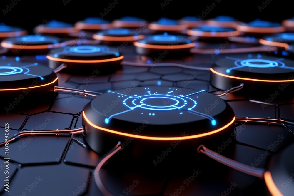 Fototapete 3d network setup of devices linked by digital connections, showcasing interconnected technology