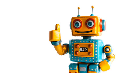 Fototapeta premium Friendly robot giving thumbs up isolated on transparent background