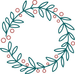 Elegant vector wreath featuring green leaves and red berries, perfect for holiday decorations and invitations.