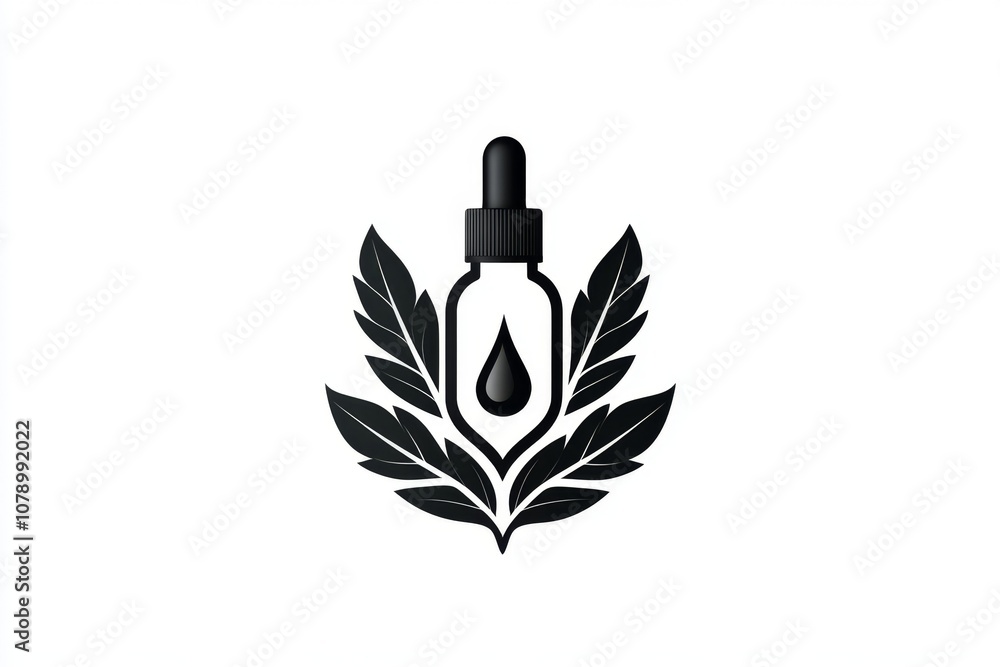 Poster a clean outline of an essential oil bottle with a simple drop icon, on a plain background