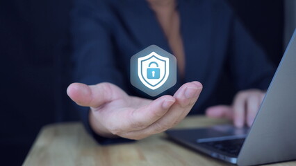 Cybersecurity and privacy concepts to protect data. Global network security technology, business people protect personal information.
