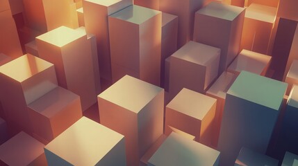 Abstract geometric pattern of rectangular blocks in orange and blue hues.