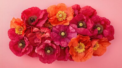 Vibrant Paper Flowers on Pink Background