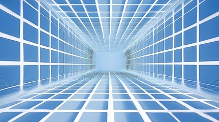 Obraz premium Abstract perspective view of a grid structure with a bright light at the end of the tunnel.