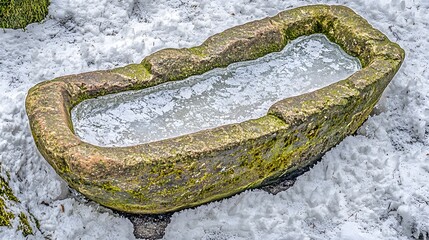 Frozen Water Trough: A trough for livestock, its surface frozen solid. The animals wait patiently...