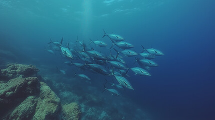 Fototapeta premium school of tuna fish swimming in ocean