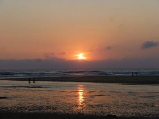 Naklejka premium Coucher de soleil sur l'océan Atlantique (Presqu'île du Cap Ferret)