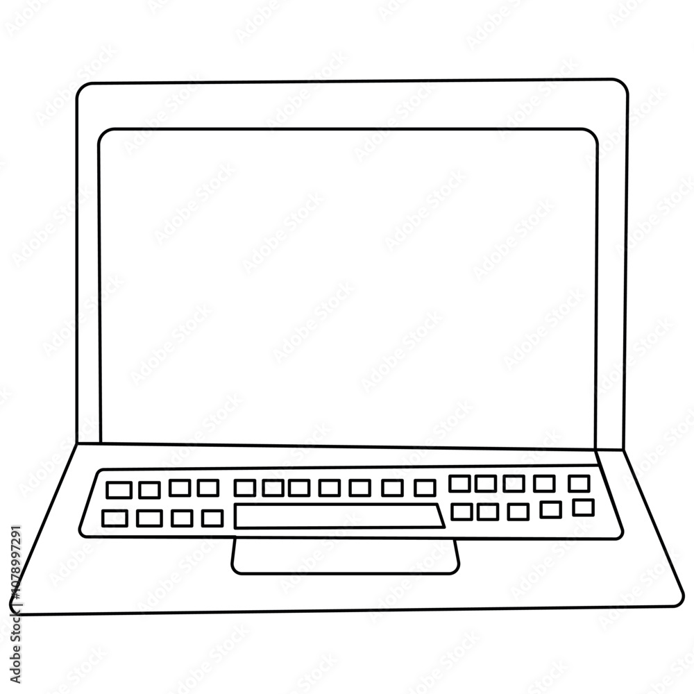 Poster laptop icon single line art, continuous one line drawing of isolated outline vector art