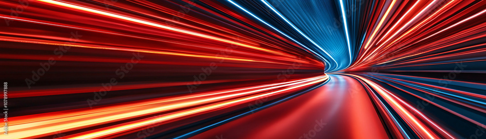 Poster truck transportation concept. dynamic light trails in red and blue create vibrant motion effect